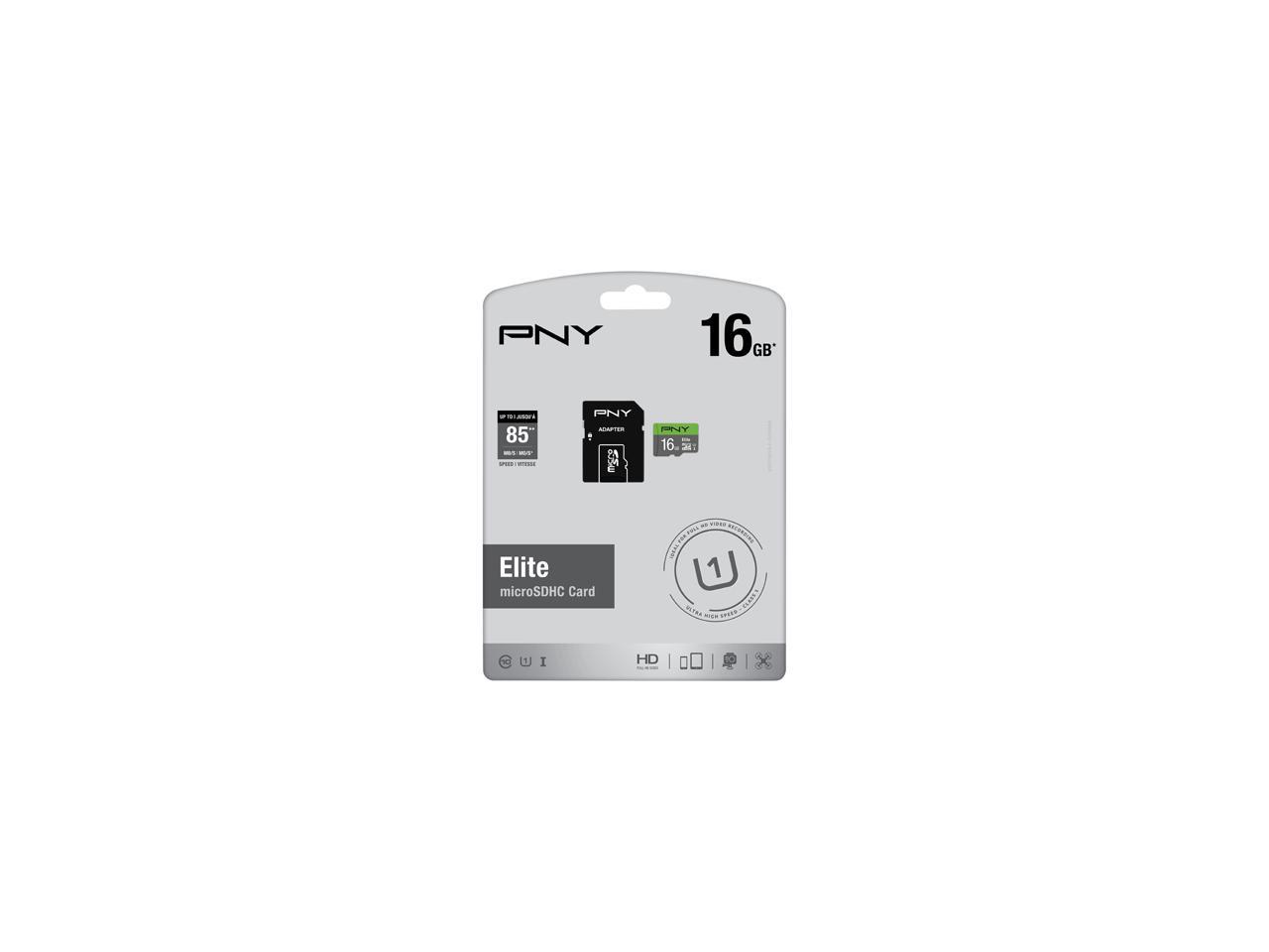 PNY 16GB Elite microSDHC UHS-I/U1 Class 10 Memory Card with Adapter, Speed Up to 85MB/s (P-SDU16U185EL-GE)