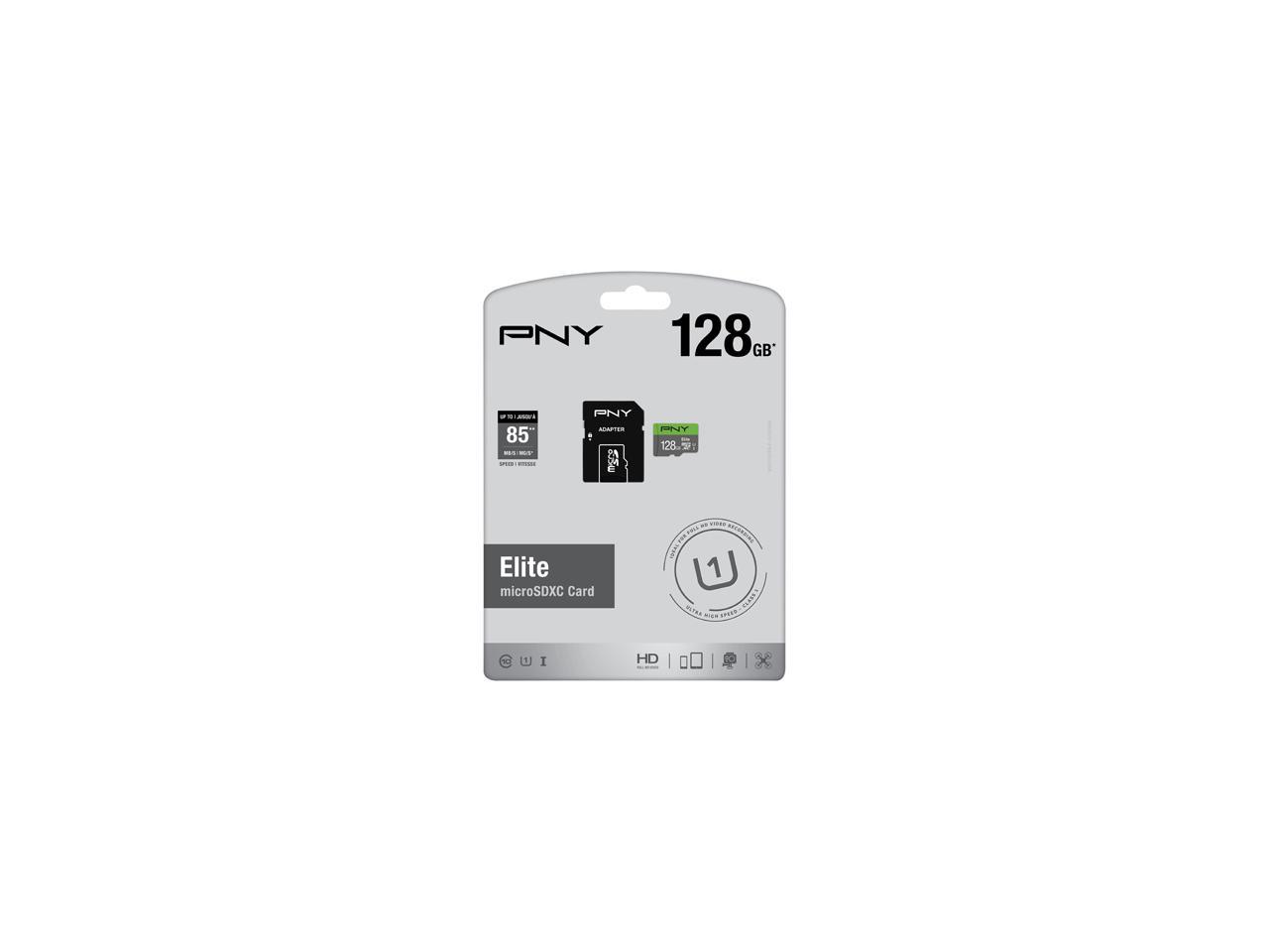 PNY 128GB Elite microSDXC UHS-I/U1 Class 10 Memory Card with Adapter, Speed Up to 85MB/s (P-SDU128U185EL-GE)