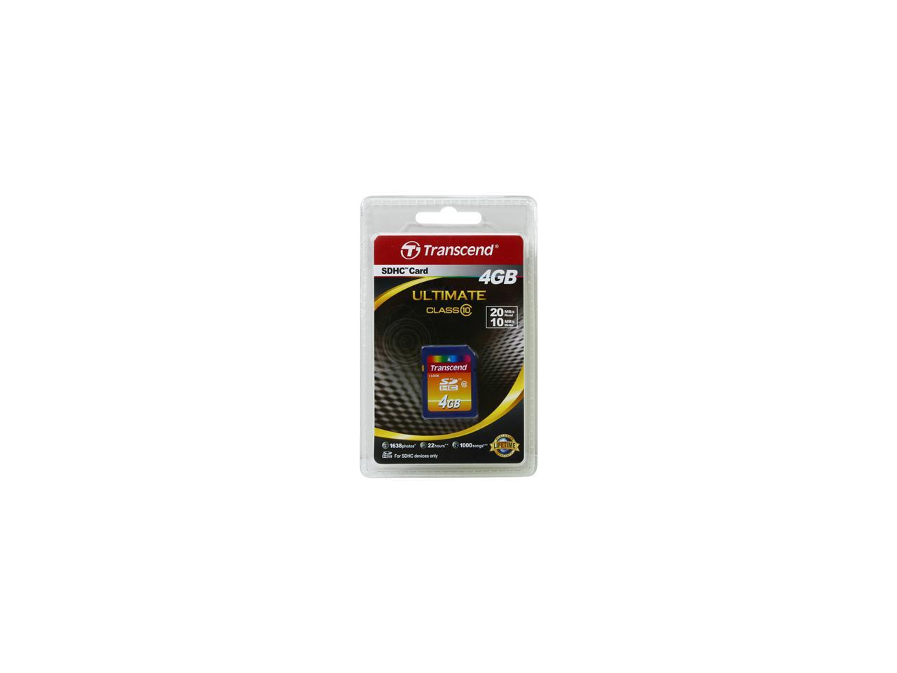 Transcend 4GB Secure Digital High-Capacity (SDHC) Flash Card Model TS4GSDHC10