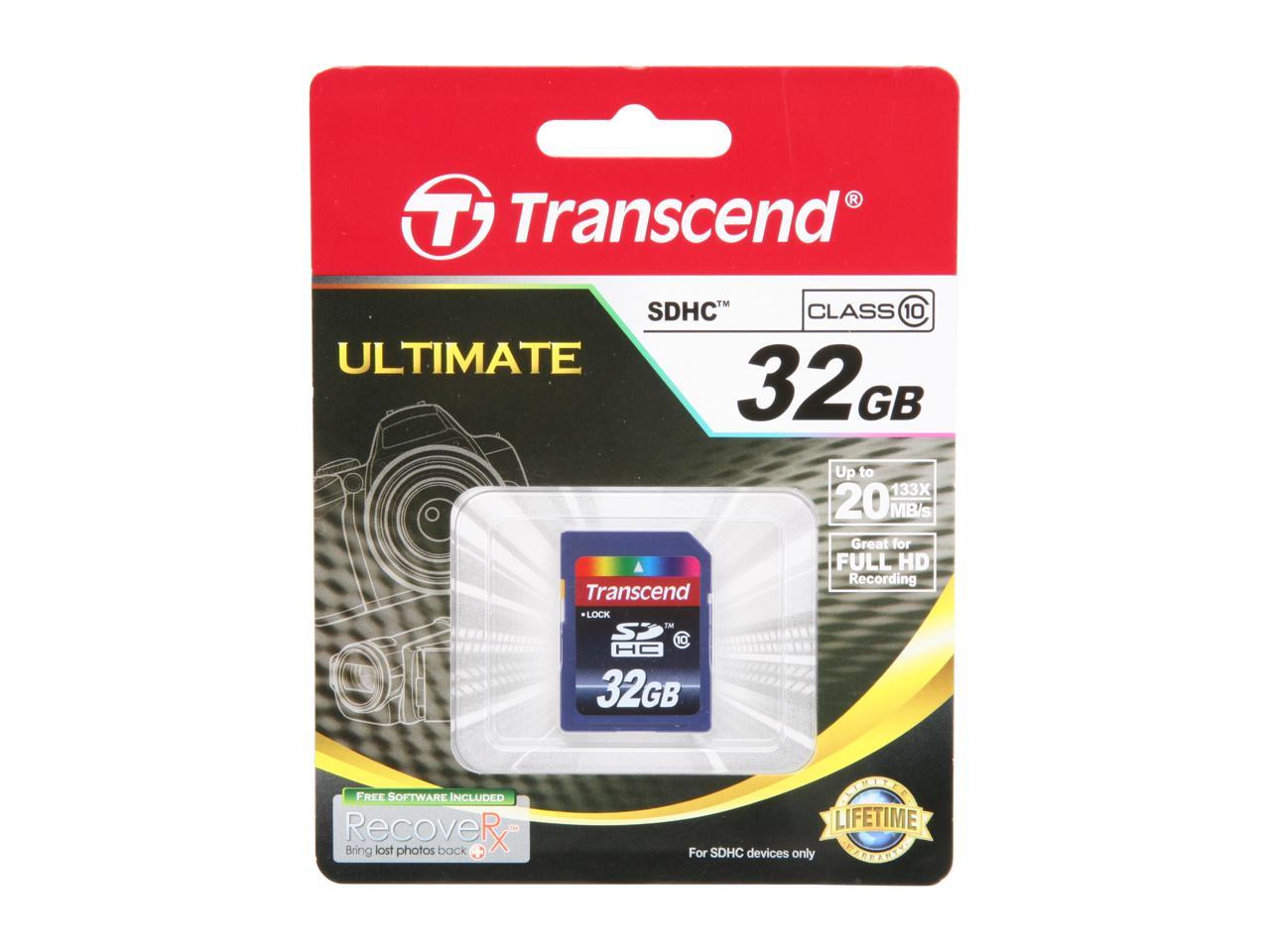 Transcend 32GB Secure Digital High-Capacity (SDHC) Flash Card Model TS32GSDHC10