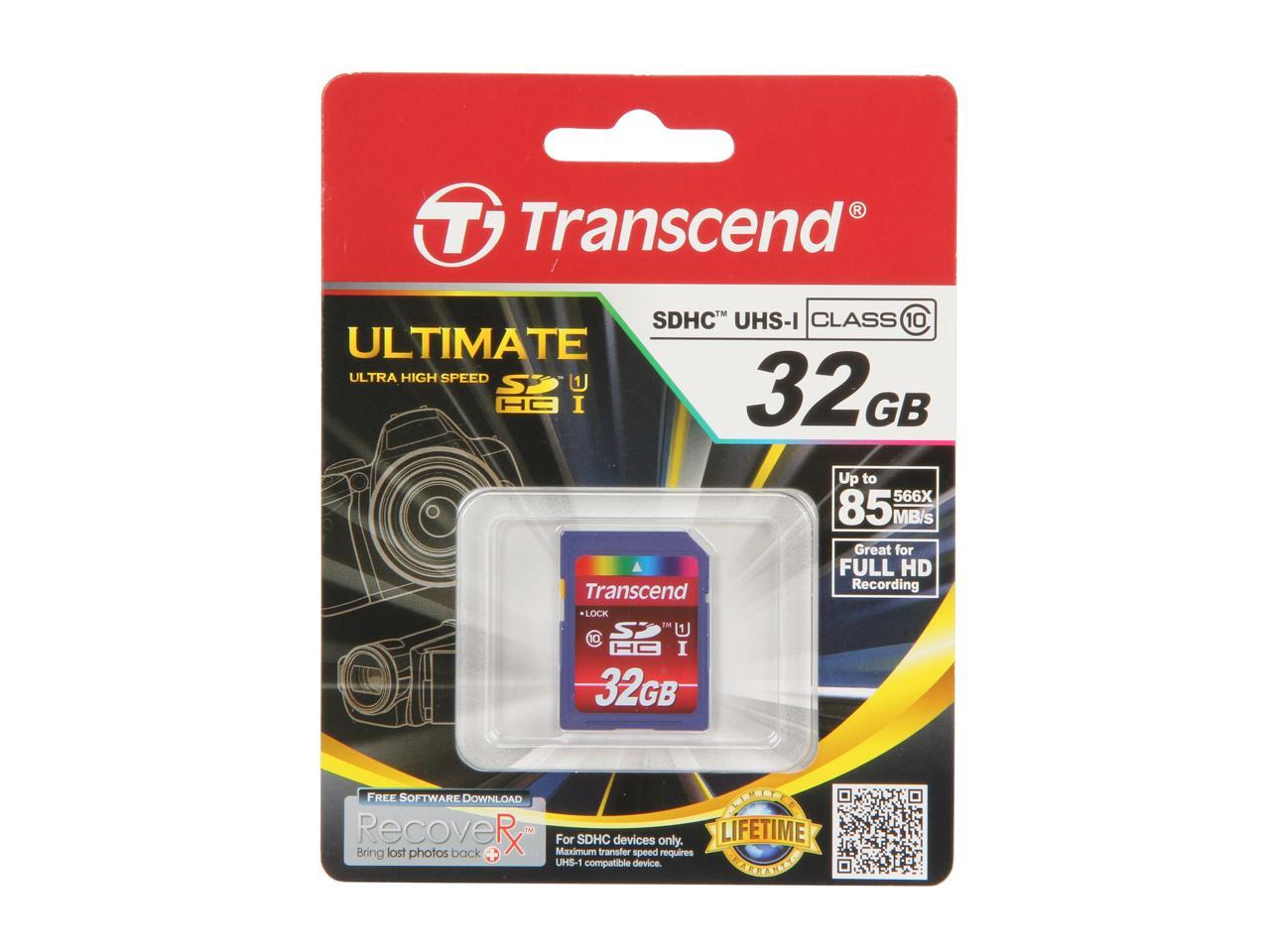 Transcend 32GB Secure Digital High-Capacity (SDHC) Flash Card Model TS32GSDHC10U1