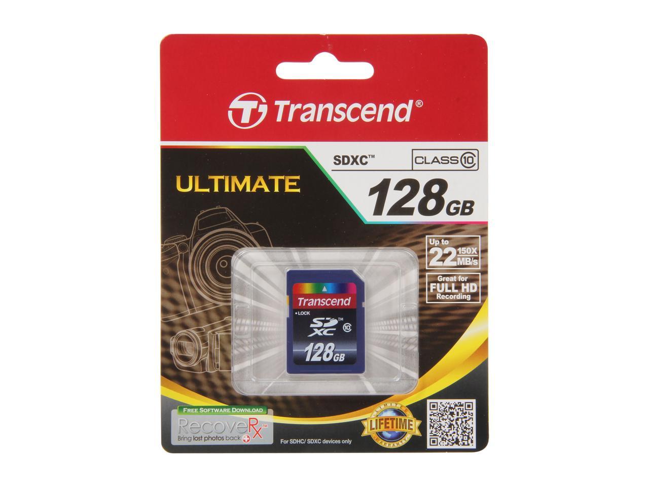 Transcend 128GB Secure Digital Extended Capacity (SDXC) Flash Card Model TS128GSDXC10