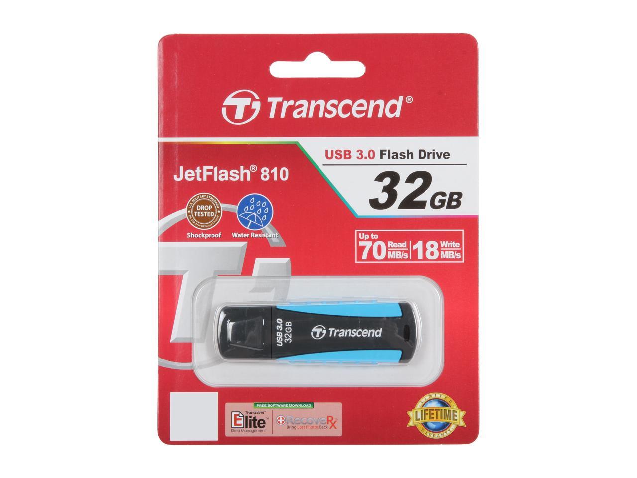Transcend JetFlash 810 32 GB USB 3.0 Flash Drive - Black, Blue, Green