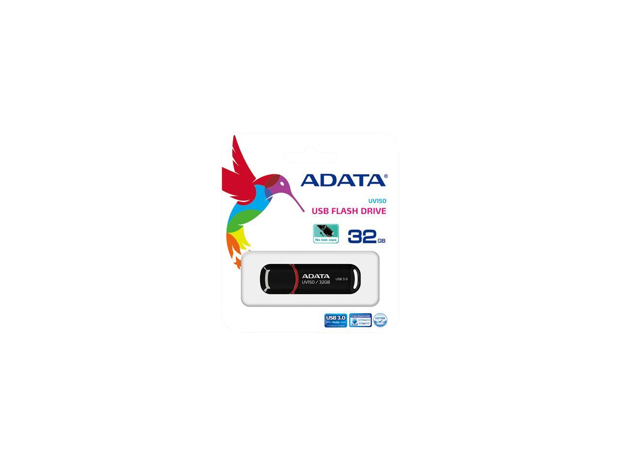 ADATA 32GB UV150 Snap-on Cap USB 3.0 Flash Drive (AUV150-32G-RBK)