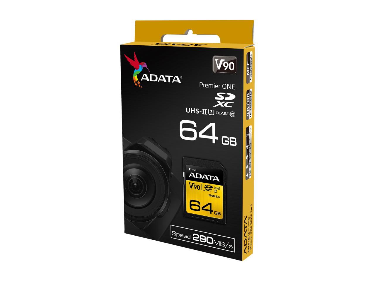 ADATA Premier ONE 64GB Secure Digital Extended Capacity (SDXC) Flash Card Model ASDX64GUII3CL10-C