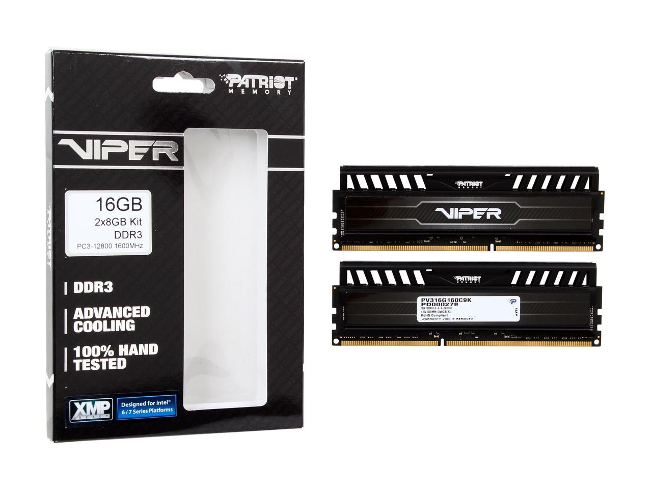 Patriot Viper 3 16GB (2 x 8GB) 240-Pin DDR3 SDRAM DDR3 1600 (PC3 12800) Desktop Memory Model PV316G160C9K