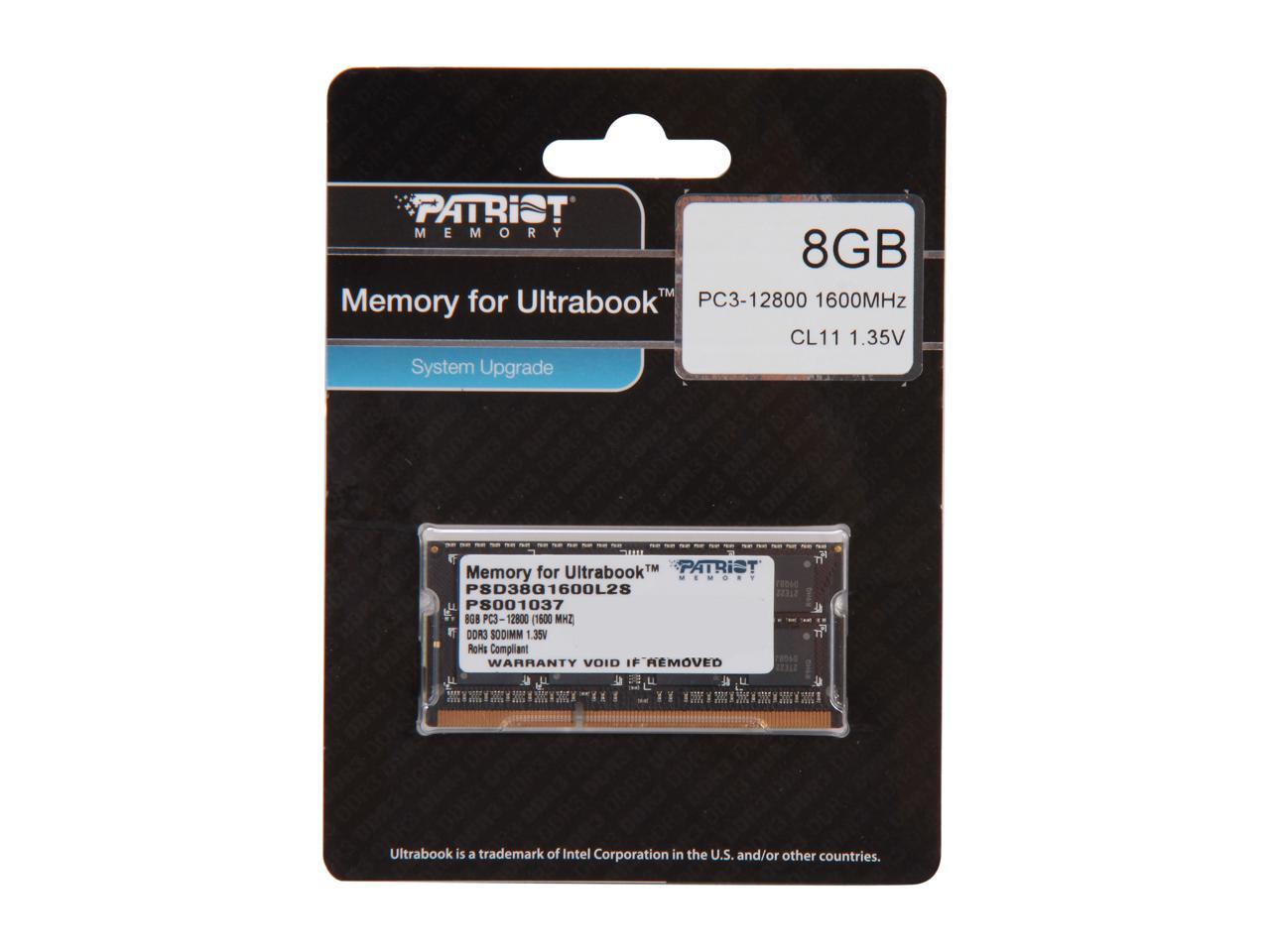 Patriot Signature Line 8GB 204-Pin DDR3 SO-DIMM DDR3L 1600 (PC3L 12800) Laptop Memory Model PSD38G1600L2S