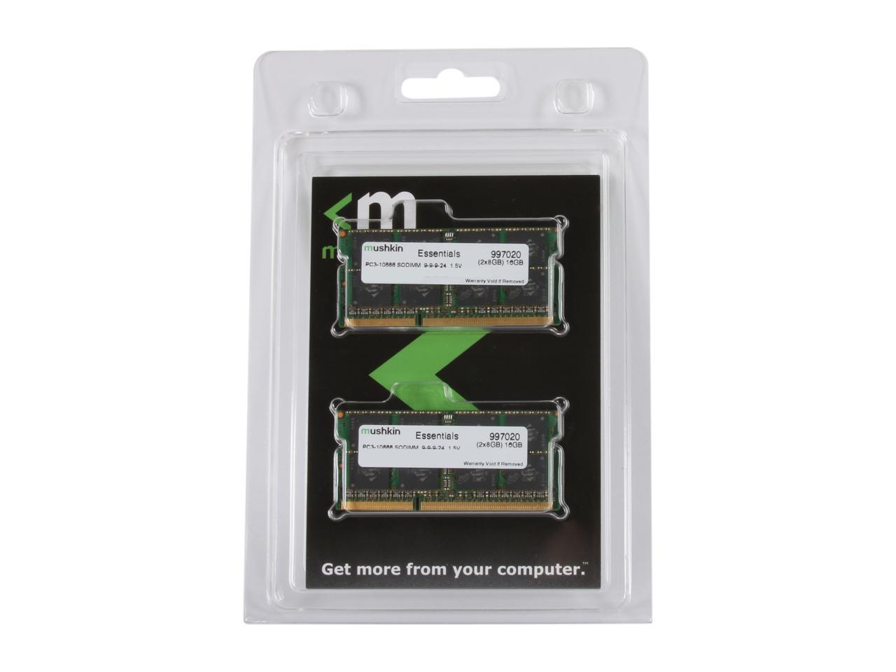 Mushkin Enhanced Essentials 16GB (2 x 8GB) 204-Pin DDR3 SO-DIMM DDR3 1333 (PC3 10666) Laptop Memory Model 997020