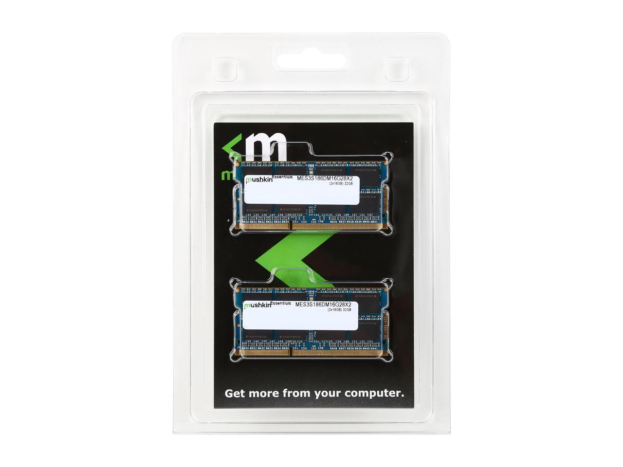 Mushkin Enhanced Essentials 32GB (2 x 16GB) 204-Pin DDR3 SO-DIMM DDR3L 1866 (PC3L 14900) Laptop Memory Model MES3S186DM16G28X2