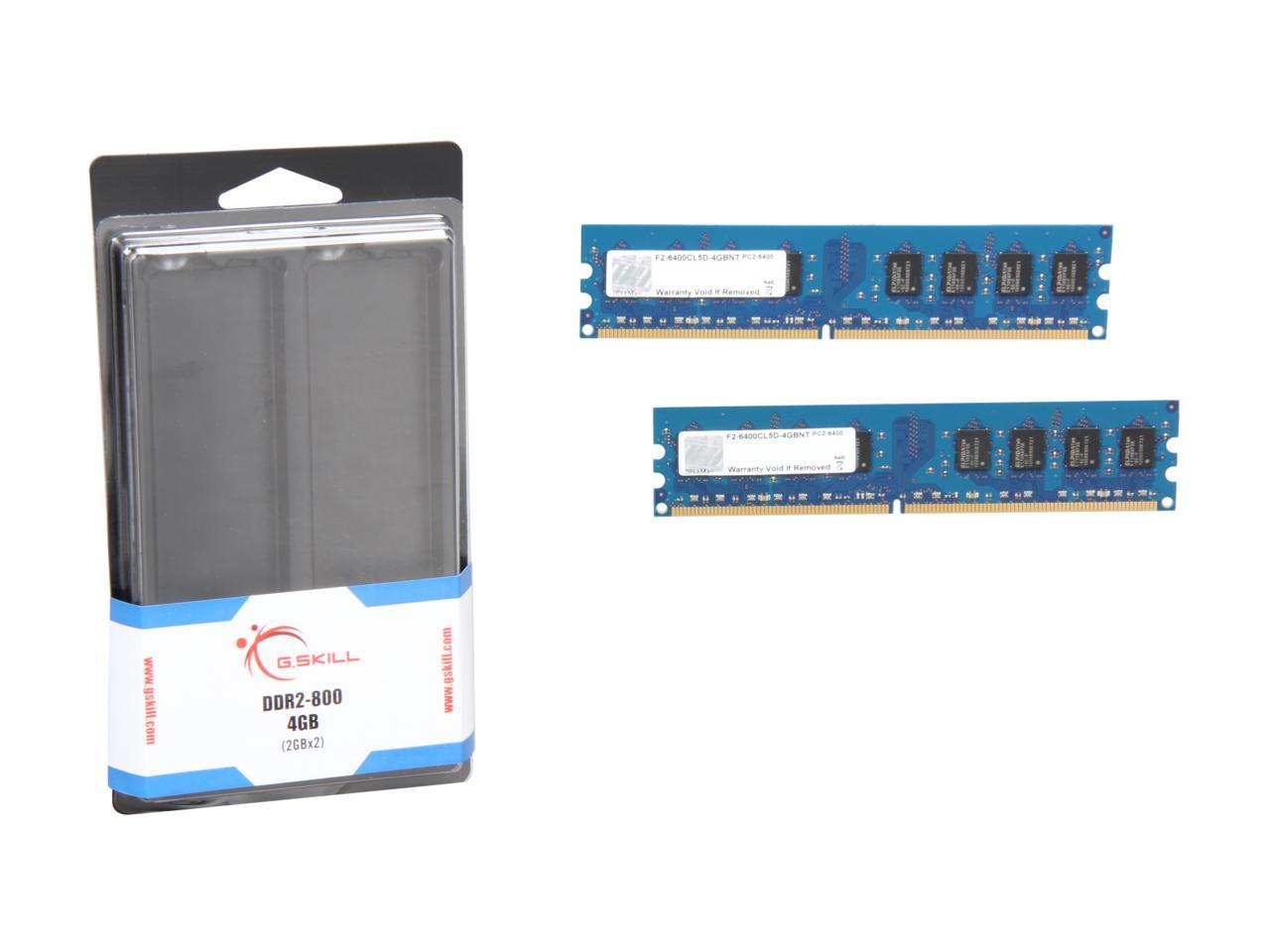 G.SKILL 4GB (2 x 2GB) 240-Pin DDR2 SDRAM DDR2 800 (PC2 6400) Dual Channel Kit Desktop Memory Model F2-6400CL5D-4GBNT