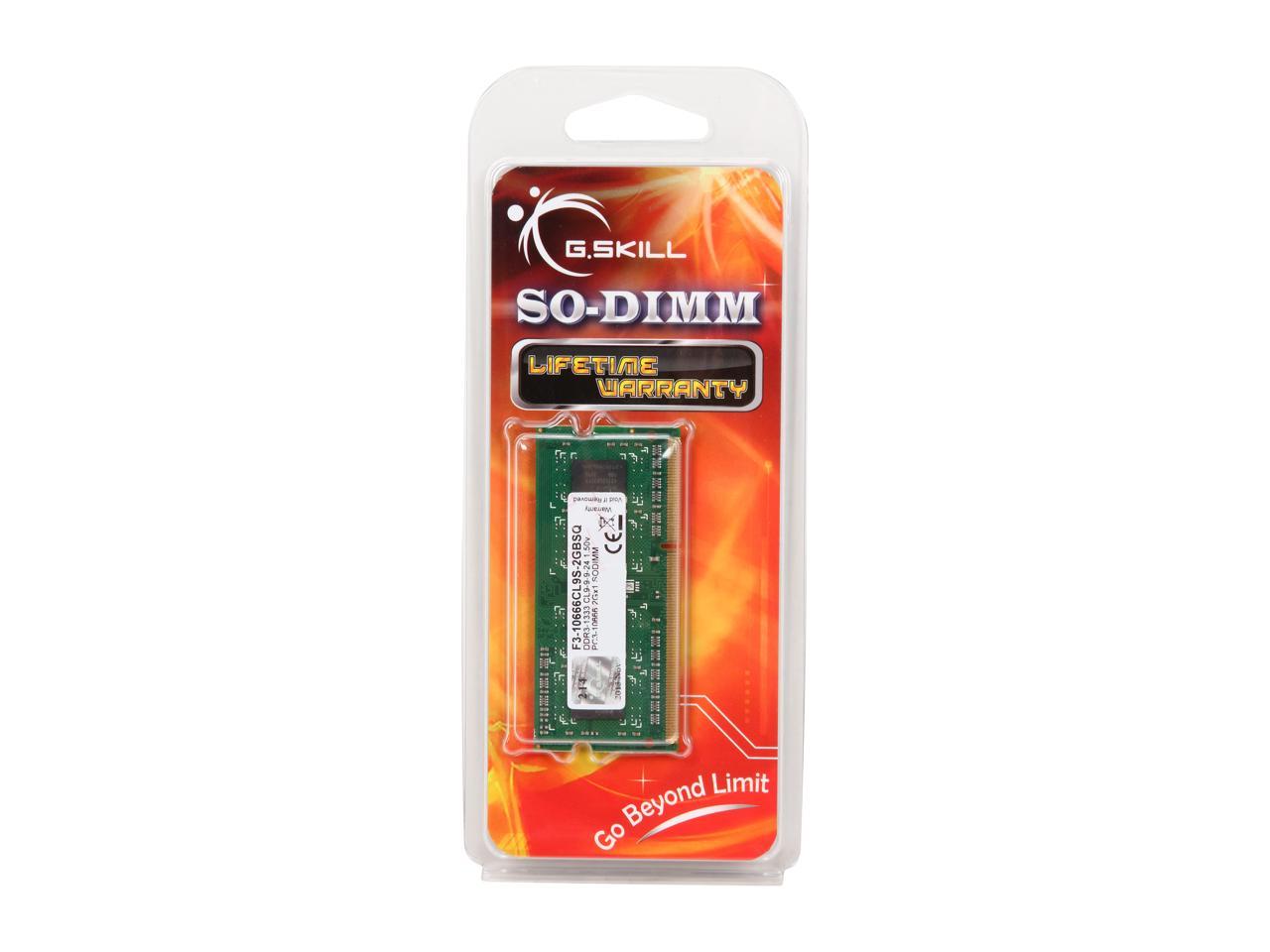 G.SKILL 2GB 204-Pin DDR3 SO-DIMM DDR3 1333 (PC3 10666) Laptop Memory Model F3-10666CL9S-2GBSQ