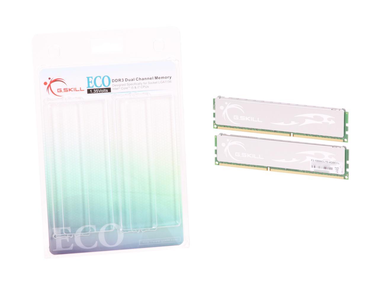 G.SKILL ECO Series 4GB (2 x 2GB) 240-Pin DDR3 SDRAM DDR3L 1333 (PC3L 10600) Desktop Memory Model F3-10666CL7D-4GBECO