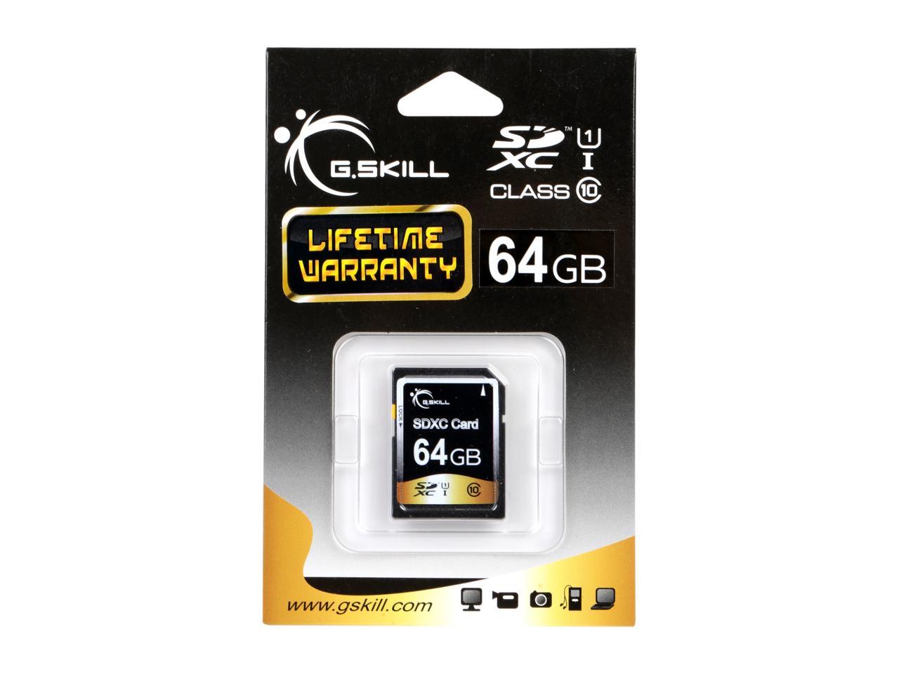 G.Skill 64GB SDXC UHS-I/U1 Class 10 Memory Card (FF-SDXC64GN-U1)