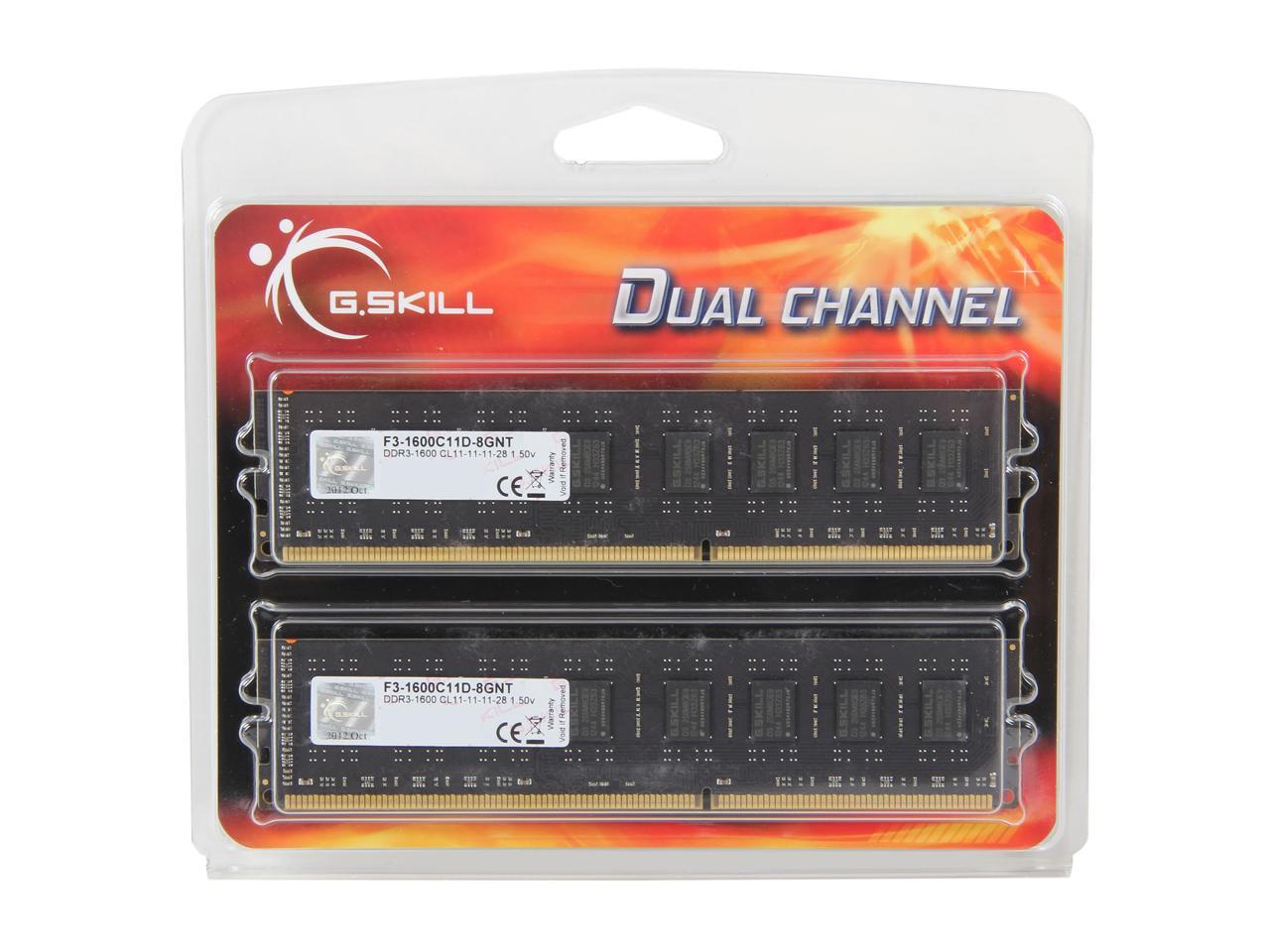 G.SKILL Value 8GB (2 x 4GB) 240-Pin DDR3 SDRAM DDR3 1600 (PC3 12800) Desktop Memory Model F3-1600C11D-8GNT