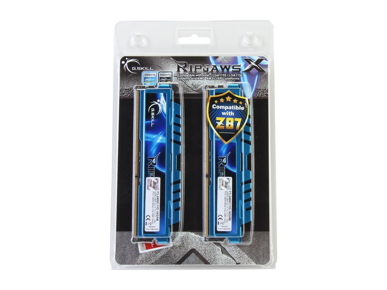 G.SKILL Ripjaws X Series 16GB (2 x 8GB) 240-Pin DDR3 SDRAM DDR3 2400 (PC3 19200) Desktop Memory Model F3-2400C11D-16GXM