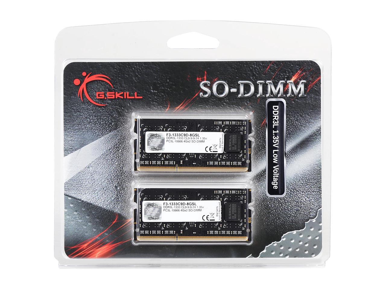 G.SKILL 8GB (2 x 4GB) 204-Pin DDR3 SO-DIMM DDR3L 1333 (PC3L 10666) Laptop Memory Model F3-1333C9D-8GSL