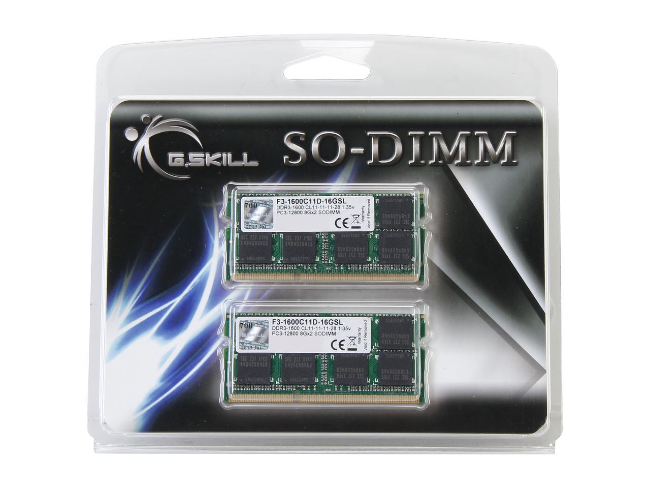 G.SKILL 16GB (2 x 8GB) 204-Pin DDR3 SO-DIMM DDR3L 1600 (PC3L 12800) Laptop Memory Model F3-1600C11D-16GSL