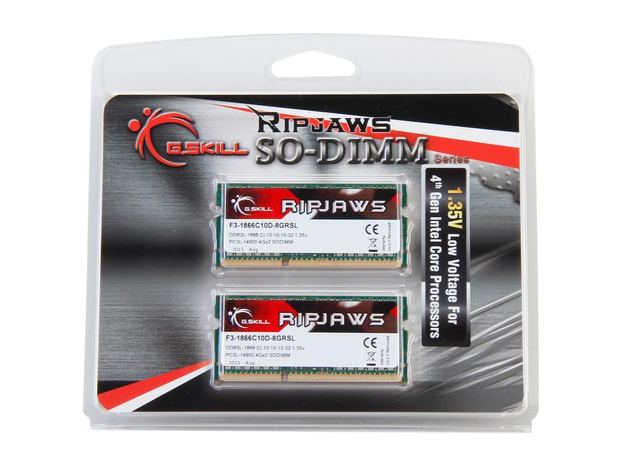 G.SKILL Ripjaws Series 8GB (2 x 4GB) 204-Pin DDR3 SO-DIMM DDR3 1866 (PC3 14900) Laptop Memory Model F3-1866C10D-8GRSL