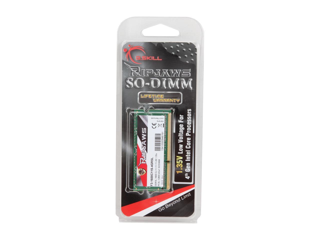 G.SKILL Ripjaws Series 4GB 204-Pin DDR3 SO-DIMM DDR3L 1600 (PC3L 12800) Laptop Memory Model F3-1600C11S-4GRSL