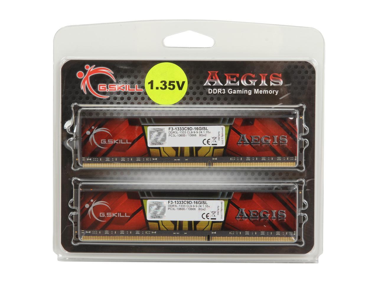 G.SKILL AEGIS 16GB (2 x 8GB) 240-Pin DDR3 SDRAM DDR3L 1333 (PC3L 10600) Desktop Memory Model F3-1333C9D-16GISL