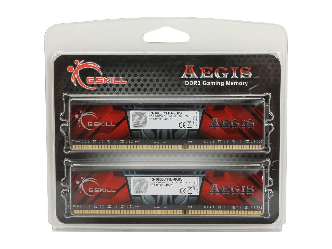 G.SKILL AEGIS 8GB (2 x 4GB) 240-Pin DDR3 SDRAM DDR3 1600 (PC3 12800) Desktop Memory Model F3-1600C11D-8GIS