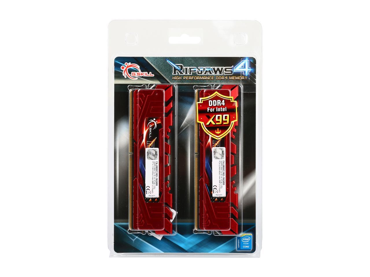 G.SKILL Ripjaws 4 Series 16GB (2 x 8GB) 288-Pin DDR4 SDRAM DDR4 2800 (PC4 22400) Intel X99 Platform Extreme Performance Memory Model F4-2800C16D-16GRR