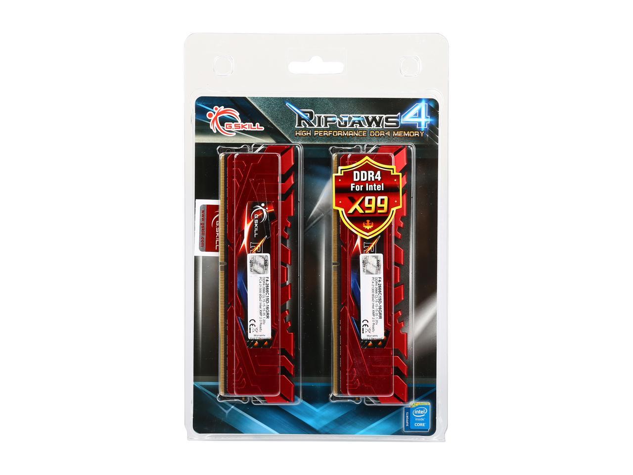 G.SKILL Ripjaws 4 Series 16GB (2 x 8GB) 288-Pin DDR4 SDRAM DDR4 2666 (PC4 21300) Intel X99 Platform Extreme Performance Memory Model F4-2666C15D-16GRR