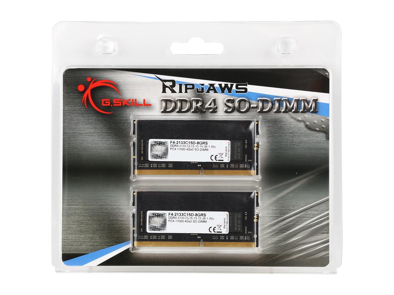 G.SKILL Ripjaws Series 8GB (2 x 4GB) 260-Pin DDR4 SO-DIMM DDR4 2133 (PC4 17000) Laptop Memory Model F4-2133C15D-8GRS