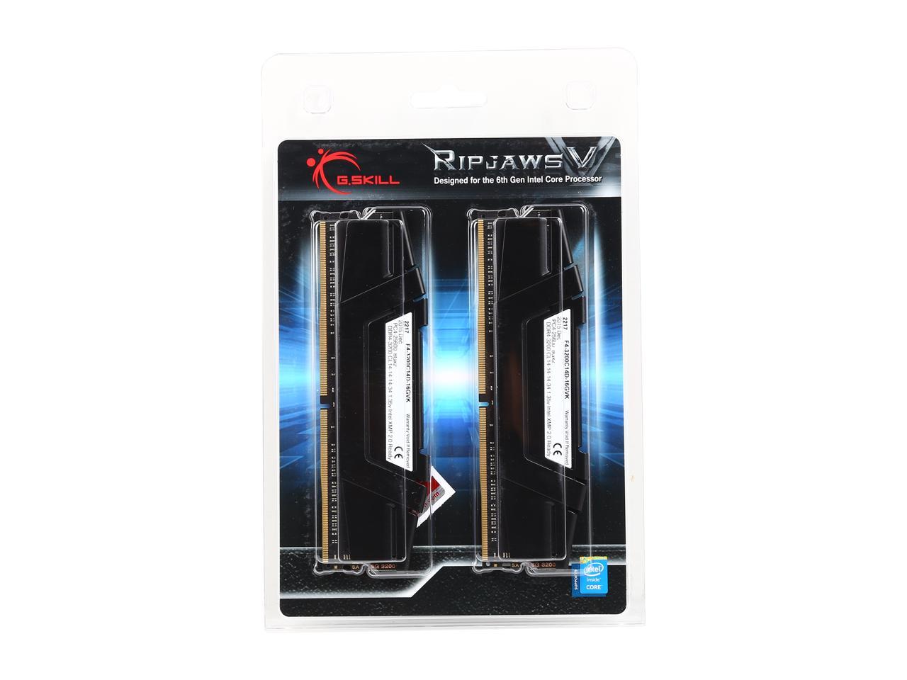 G.SKILL Ripjaws V Series 16GB (2 x 8GB) 288-Pin DDR4 SDRAM DDR4 3200 (PC4 25600) Intel XMP 2.0 Desktop Memory Model F4-3200C14D-16GVK
