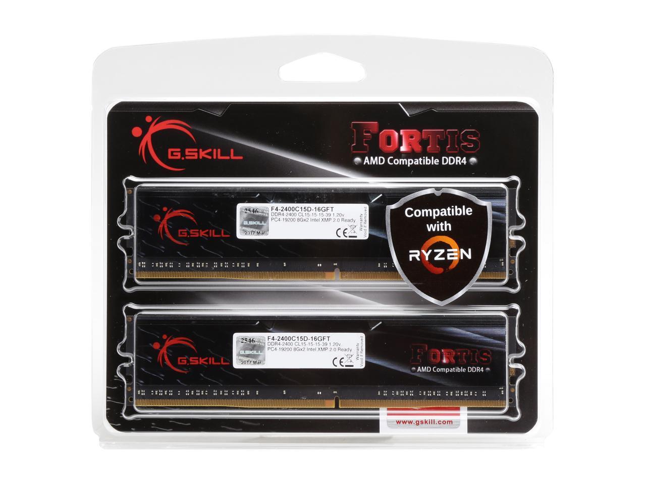 G.SKILL FORTIS Series 16GB (2 x 8GB) 288-Pin DDR4 SDRAM DDR4 2400 (PC4 19200) AMD X370 / B350 / A320 Memory (Desktop Memory) Model F4-2400C15D-16GFT
