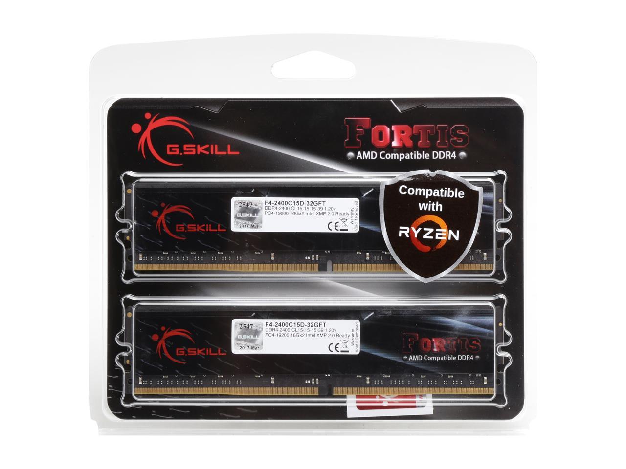 G.SKILL FORTIS Series 32GB (2 x 16GB) 288-Pin DDR4 SDRAM DDR4 2400 (PC4 19200) AMD X370 / B350 / A320 Memory (Desktop Memory) Model F4-2400C15D-32GFT