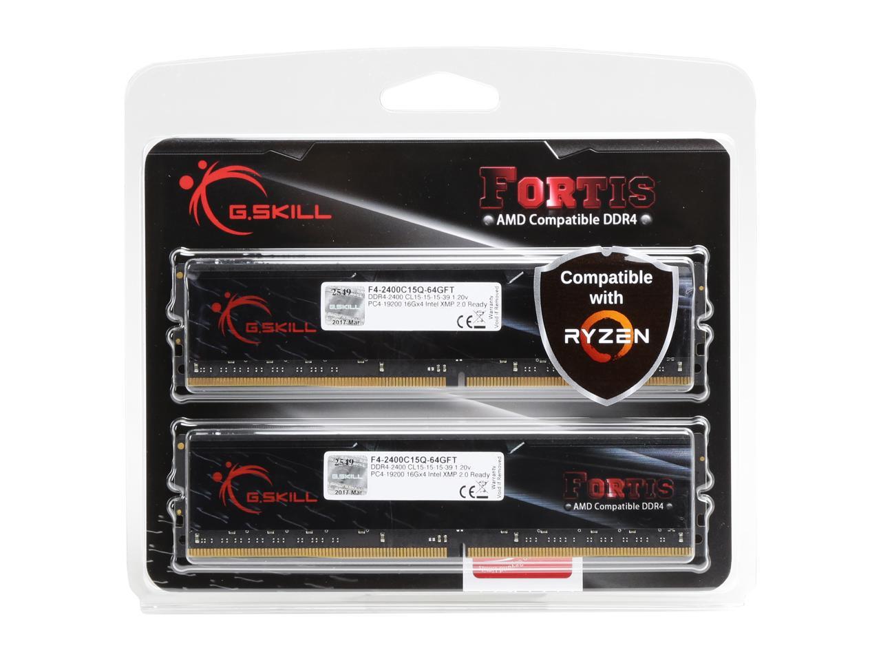 G.SKILL FORTIS Series 64GB (4 x 16GB) 288-Pin DDR4 SDRAM DDR4 2400 (PC4 19200) AMD X370 / B350 / A320 Memory (Desktop Memory) Model F4-2400C15Q-64GFT