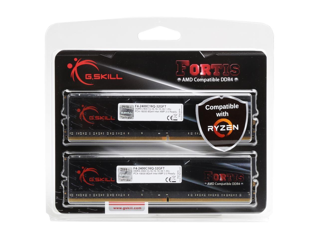 G.SKILL FORTIS Series 32GB (4 x 8GB) 288-Pin DDR4 SDRAM DDR4 2400 (PC4 19200) AMD X370 / B350 / A320 Memory (Desktop Memory) Model F4-2400C16Q-32GFT