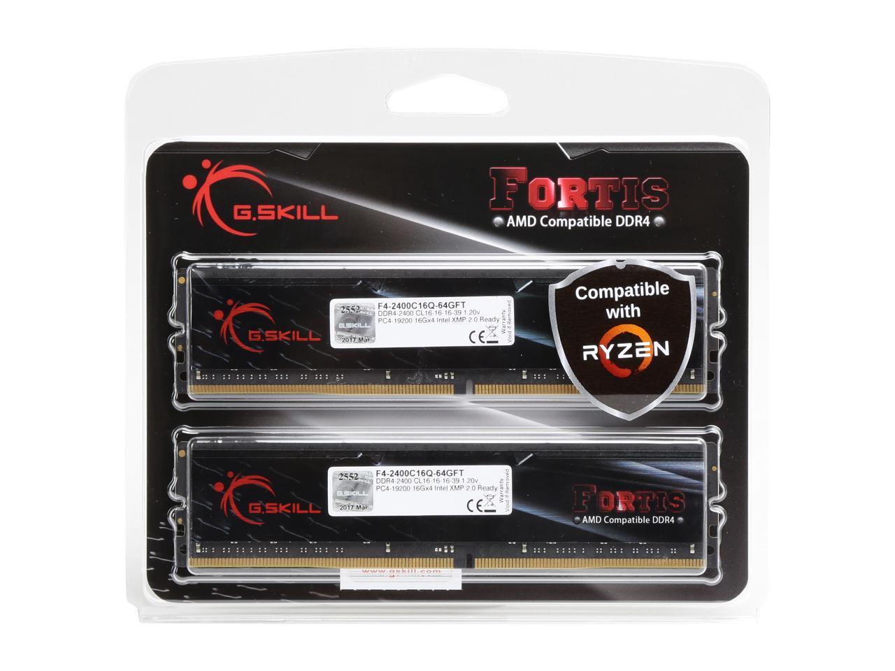 G.SKILL FORTIS Series 64GB (4 x 16GB) 288-Pin DDR4 SDRAM DDR4 2400 (PC4 19200) AMD X370 / B350 / A320 Memory (Desktop Memory) Model F4-2400C16Q-64GFT