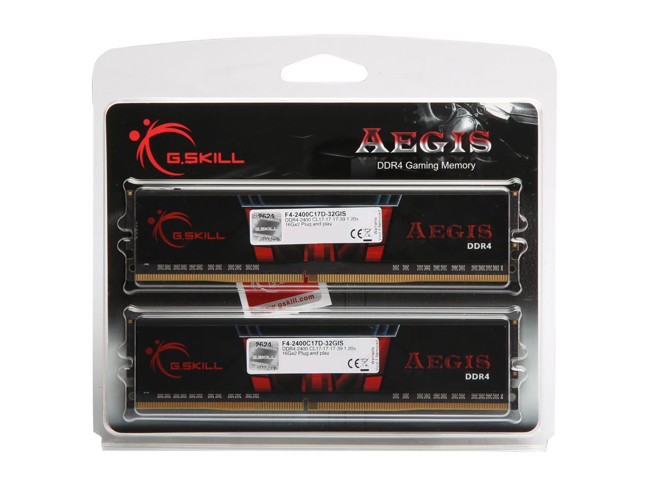 G.SKILL Aegis 32GB (2 x 16GB) 288-Pin DDR4 SDRAM DDR4 2400 (PC4 19200) Intel X299 / Z270 / Z170 / X99 Platform Desktop Memory Model F4-2400C17D-32GIS