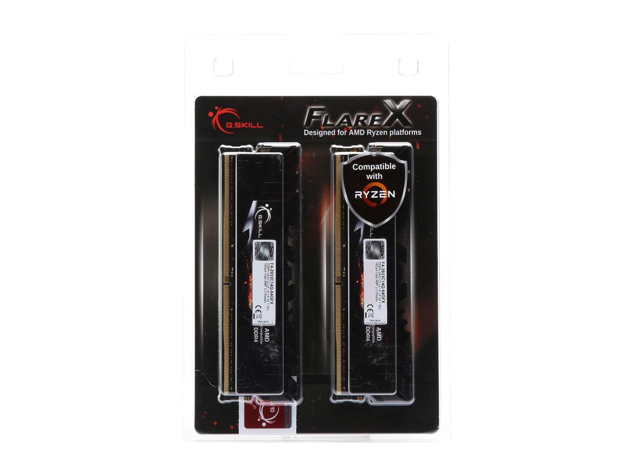 G.SKILL Flare X Series 64GB (4 x 16GB) 288-Pin DDR4 SDRAM DDR4 2933 (PC4 23400) AMD X399 Desktop Memory Model F4-2933C14Q-64GFX