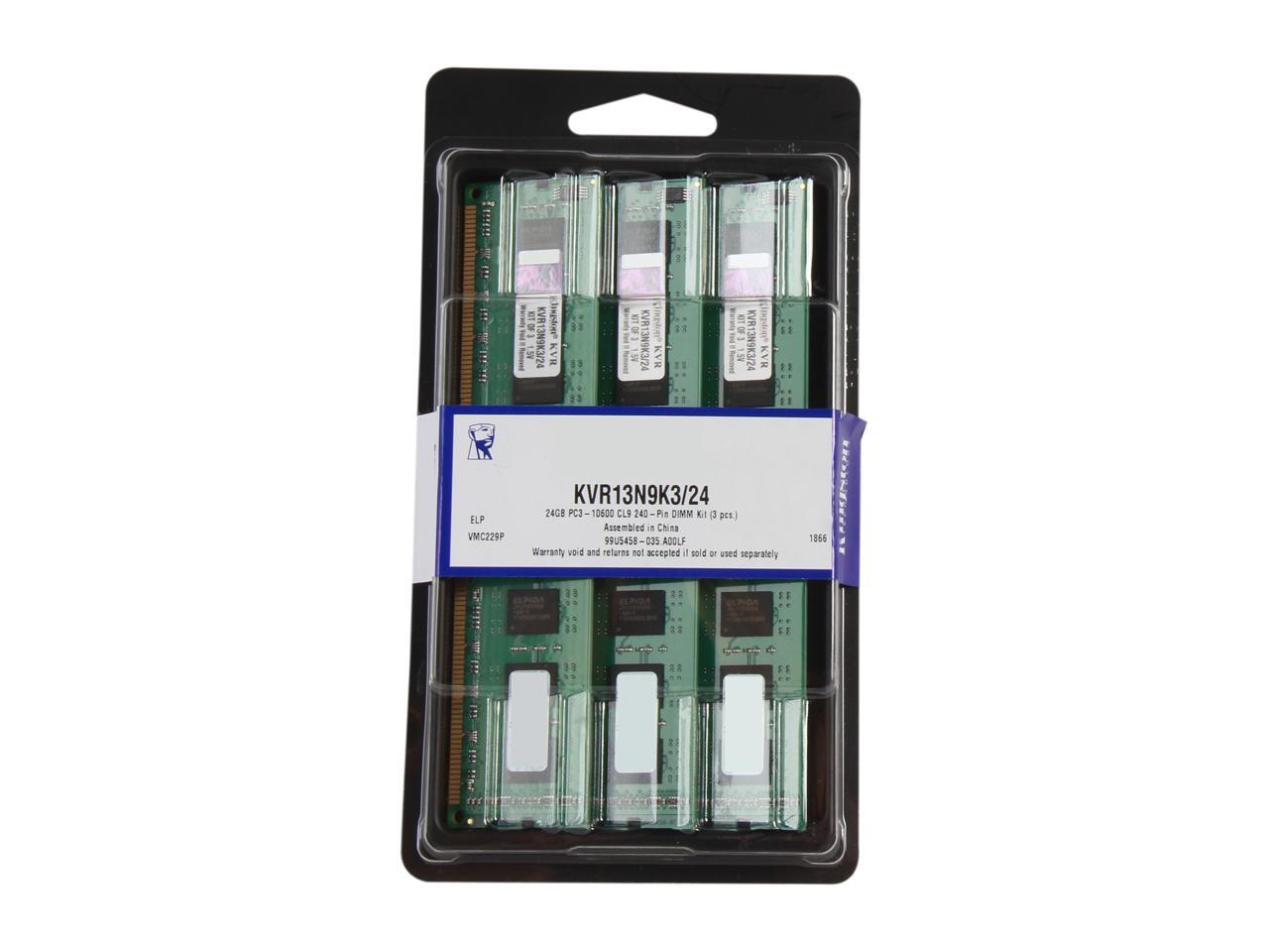 Kingston 24GB (3 x 8GB) 240-Pin DDR3 SDRAM DDR3 1333 Desktop Memory Model KVR13N9K3/24