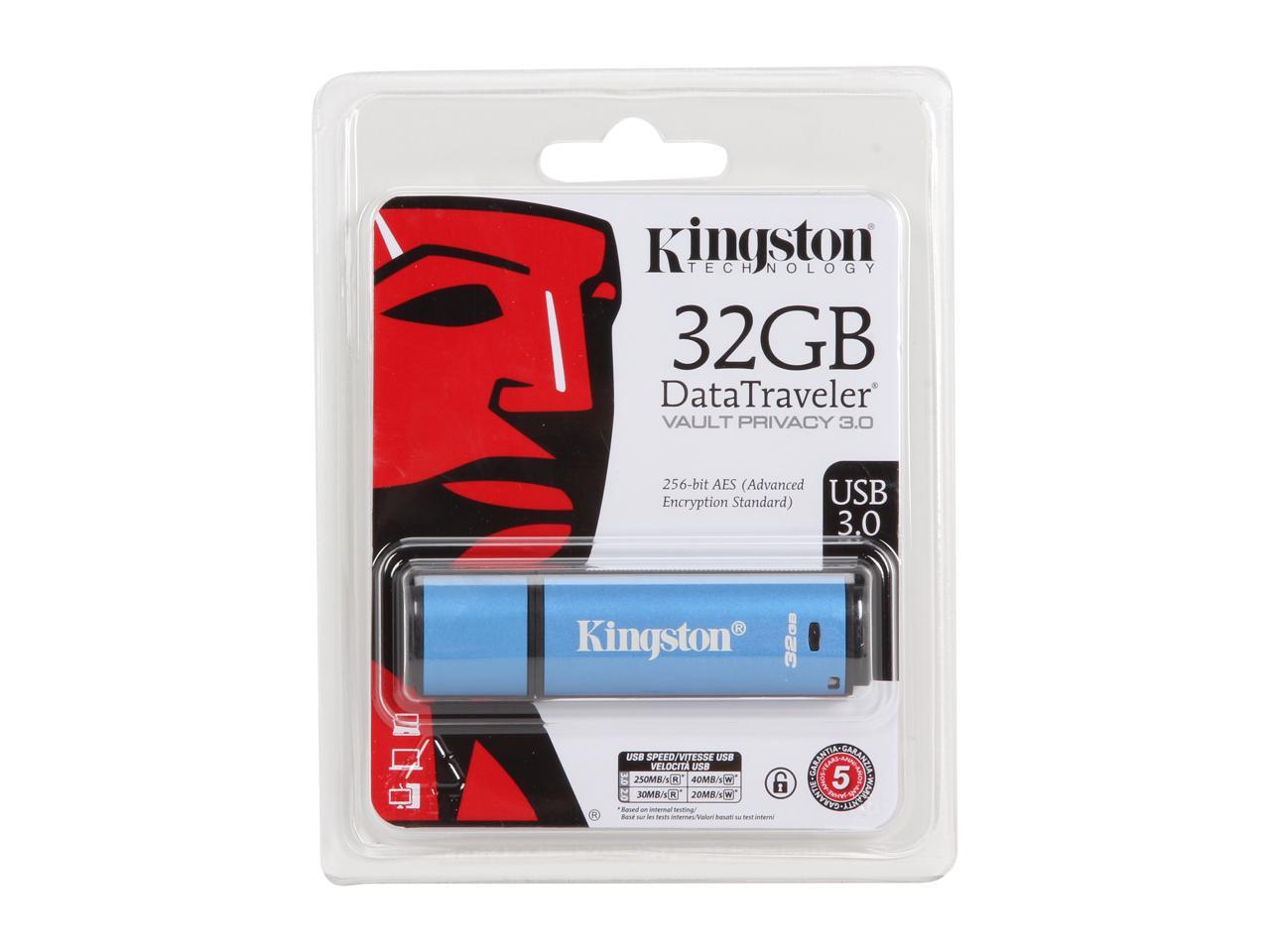 Kingston 32GB Data Traveler AES Encrypted Vault Privacy 256Bit USB 3.0 Flash Drive (DTVP30/32GB)