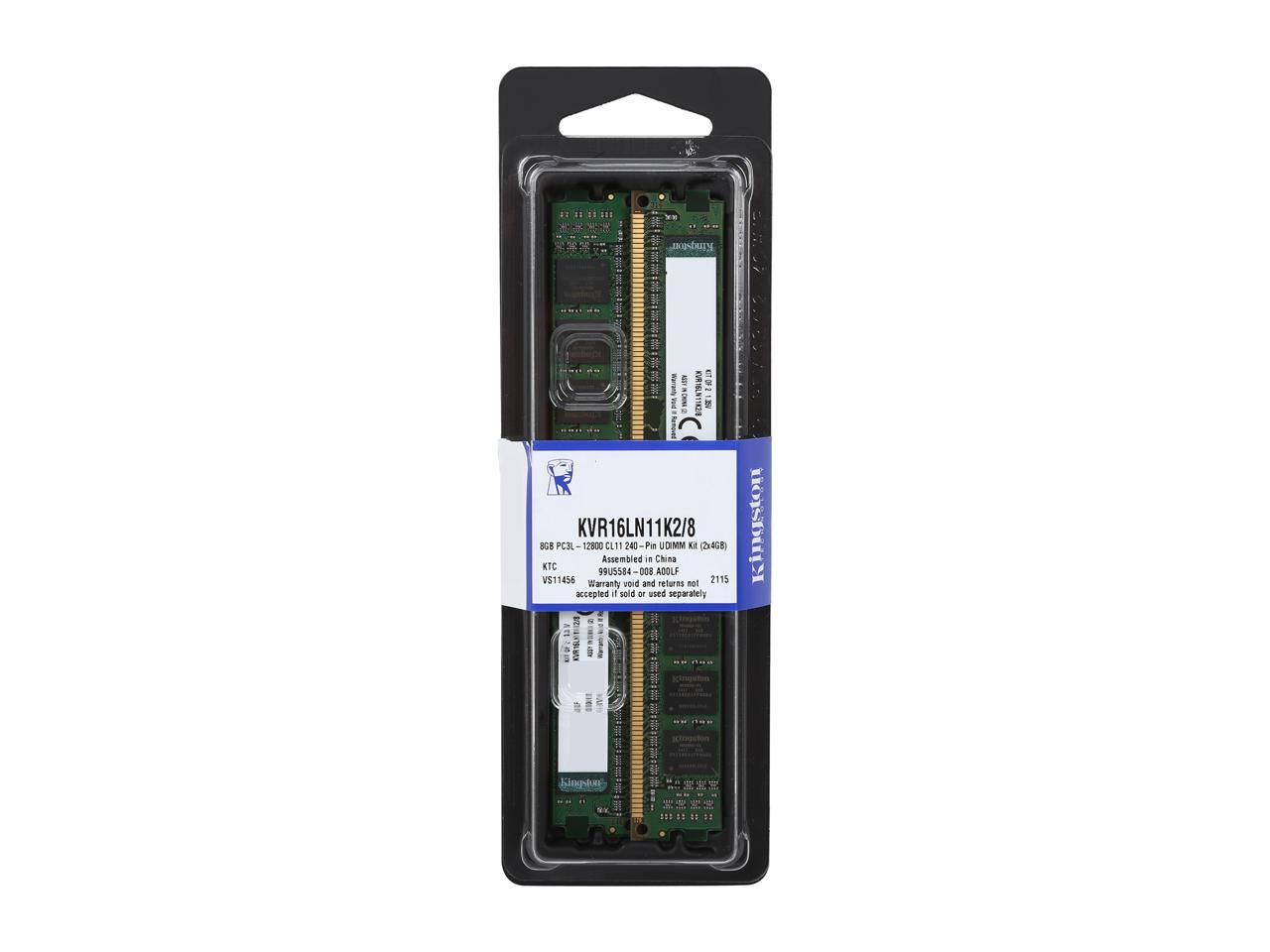 Kingston 8GB (2 x 4GB) 240-Pin DDR3 SDRAM DDR3L 1600 (PC3L 12800) Desktop Memory Model KVR16LN11K2/8