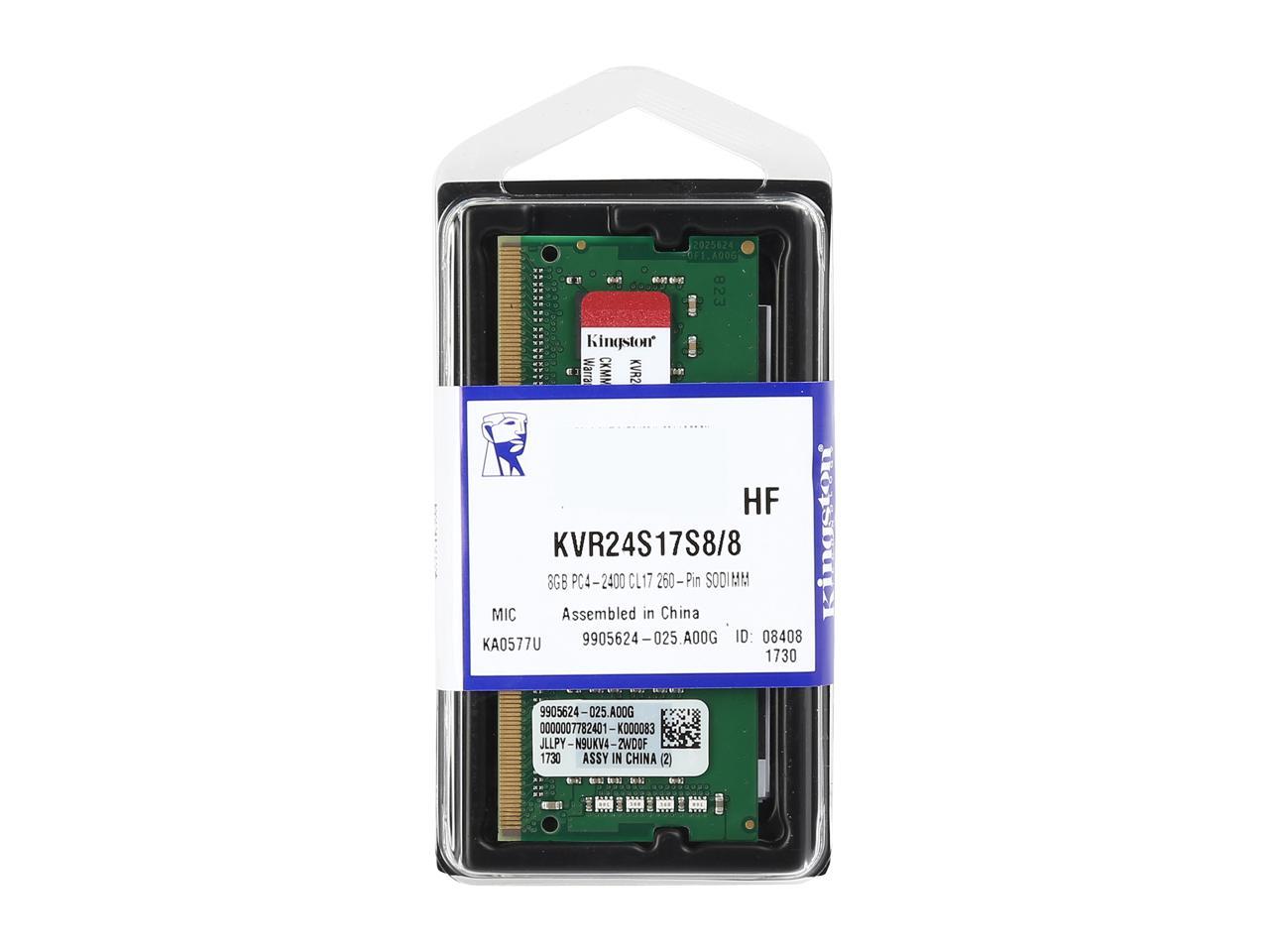 Kingston ValueRAM 8GB 2400MHz DDR4 Non-ECC CL17 SODIMM 1Rx8 (Notebook Memory) KVR24S17S8/8