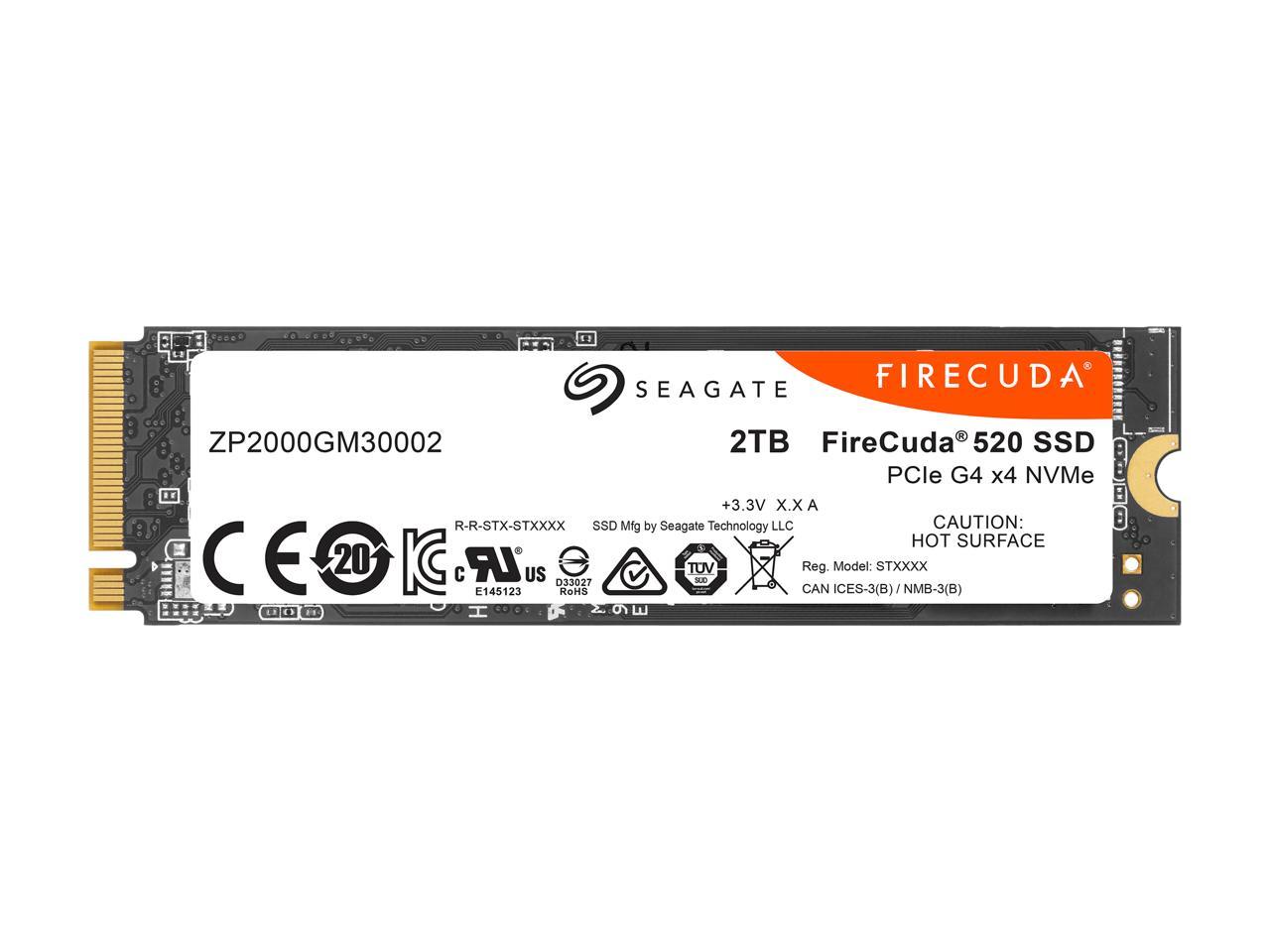 Seagate FireCuda 520 M.2 2280 2TB PCIe Gen4 x4, NVMe 1.3 3D TLC Internal Solid State Drive (SSD) ZP2000GM3A002