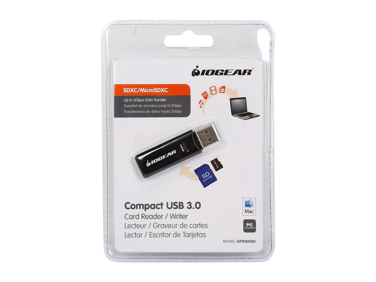 IOGEAR GFR305SD Flash Reader USB 3.0 Compact USB 3.0 SDXC/MicroSDXC Card Reader/Writer