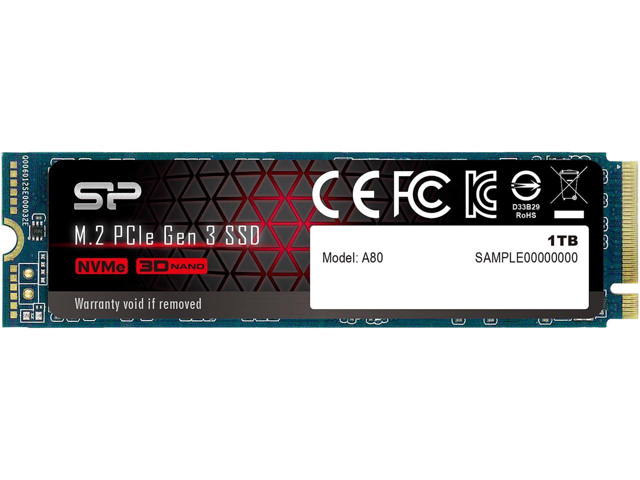 Silicon Power 1TB NVMe PCIe Gen3 x4 M.2 2280 TLC R/W up to 3,400/3,000 MB/s SSD (SP001TBP34A80M28)