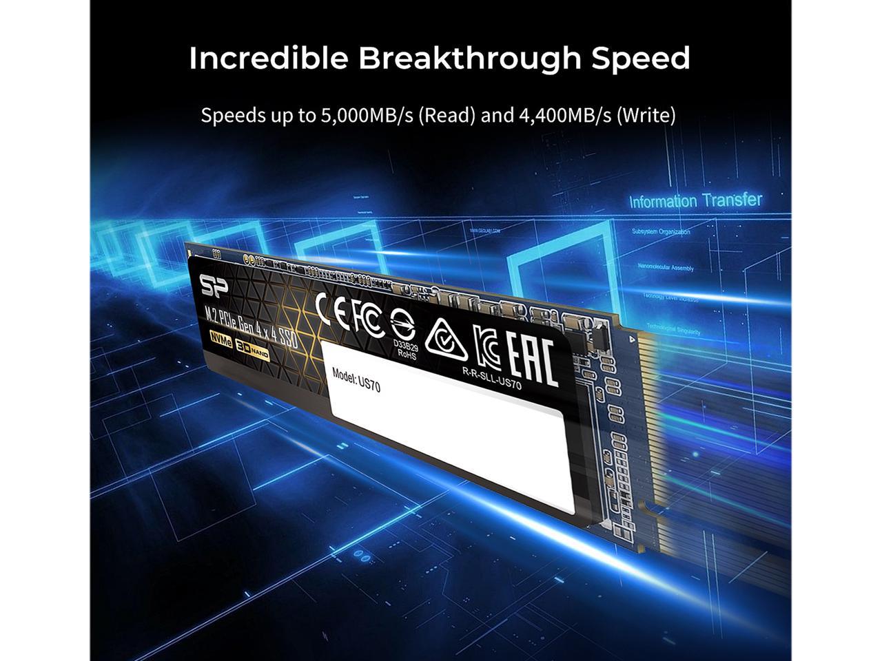 Silicon Power US70 M.2 2280 1TB PCI-Express 4.0 x4, NVMe 1.3 3D NAND Internal Solid State Drive (SSD) SP01KGBP44US7005