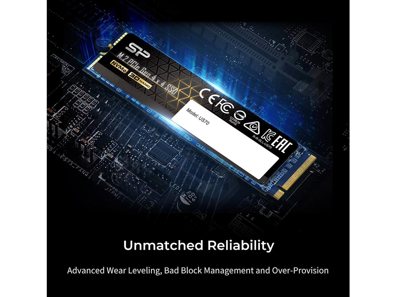 Silicon Power US70 M.2 2280 1TB PCI-Express 4.0 x4, NVMe 1.3 3D NAND Internal Solid State Drive (SSD) SP01KGBP44US7005