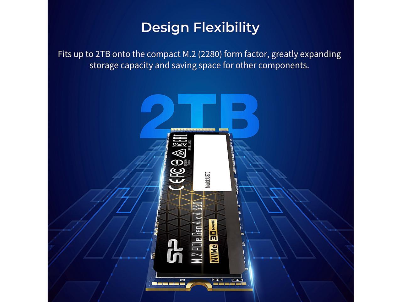 Silicon Power US70 M.2 2280 2TB PCI-Express 4.0 x4, NVMe 1.3 3D NAND Internal Solid State Drive (SSD) SP02KGBP44US7005
