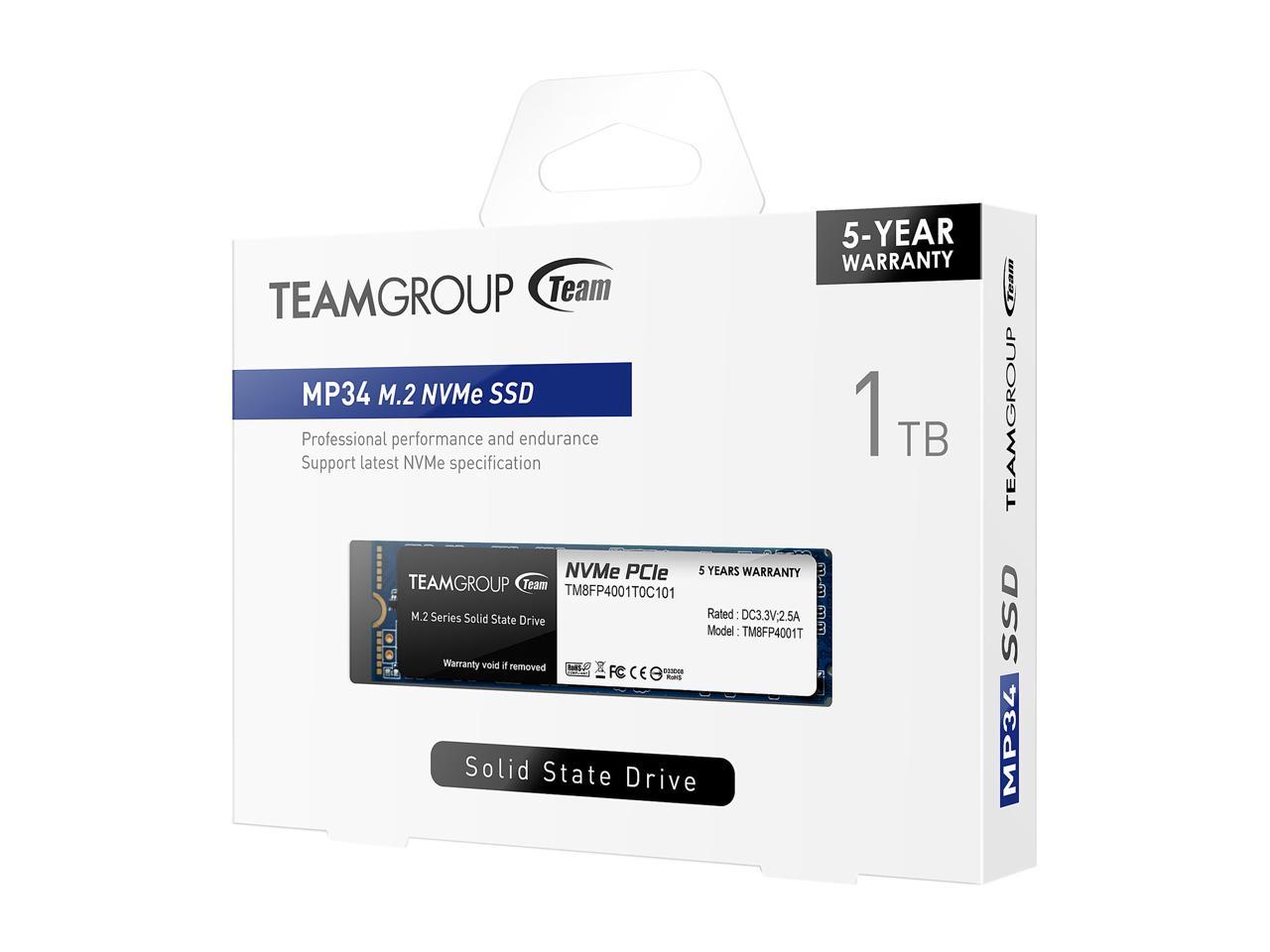 Team MP34 M.2 2280 1TB PCIe 3.0 x4 with NVMe 1.3 3D NAND Internal Solid State Drive (SSD) TM8FP4001T0C101