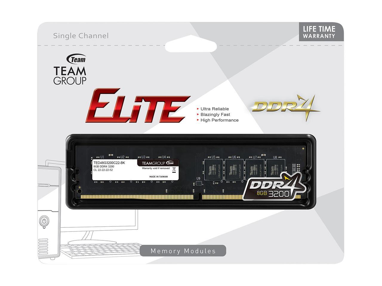 Team Elite 8GB 288-Pin DDR4 SDRAM DDR4 3200 (PC4 25600) Desktop Memory Model TED48G3200C2201