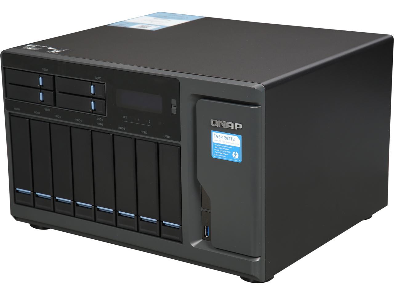 Qnap TVS-1282T3 Ultra-High Speed 12 Bay (8+4) Thunderbolt 3 NAS/iSCSI IP-SAN. Intel 7th Gen Kaby Lake Core Thunderbolt3 Port x 4 and 10Gbase-T x 2