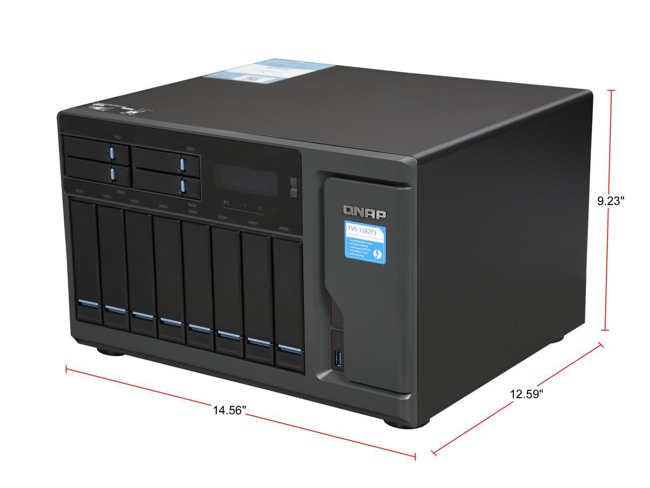 Qnap TVS-1282T3 Ultra-High Speed 12 Bay (8+4) Thunderbolt 3 NAS/iSCSI IP-SAN. Intel 7th Gen Kaby Lake Core Thunderbolt3 Port x 4 and 10Gbase-T x 2